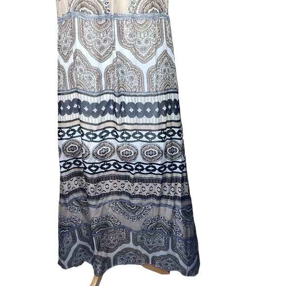 Hale Bob Boho Neutral Print Flowy Maxi with Beaded Neckline & Straps Medium - Picture 3 of 14